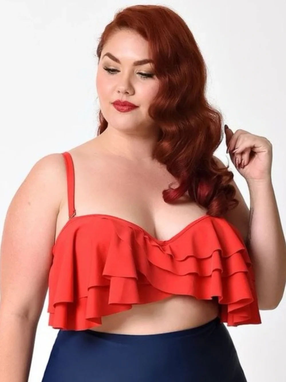 Unique Vintage • bikini swimsuit black polkadot lip print high waisted two piece